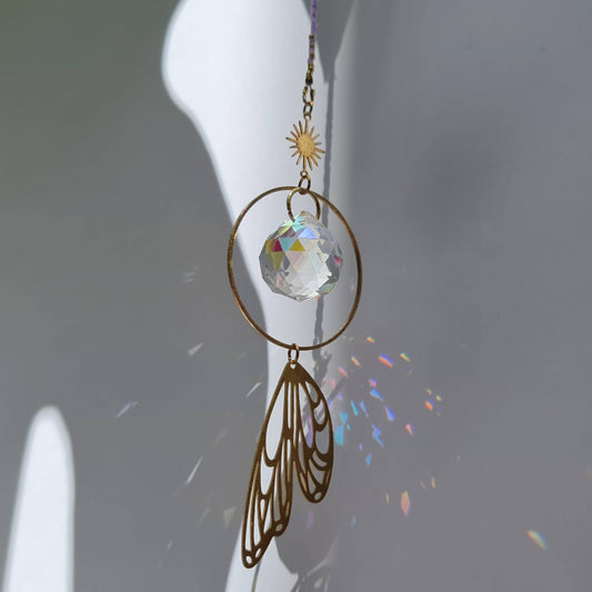 Reiki-Infused Fairy Wing Suncatcher in Raw Brass - Petite