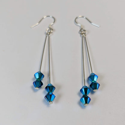 Minimalist Double Drop Crystal Earrings in Silver