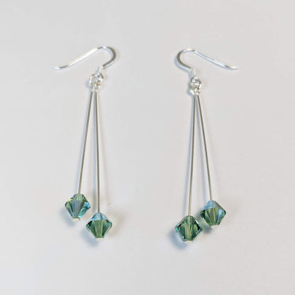 Minimalist Double Drop Crystal Earrings in Silver